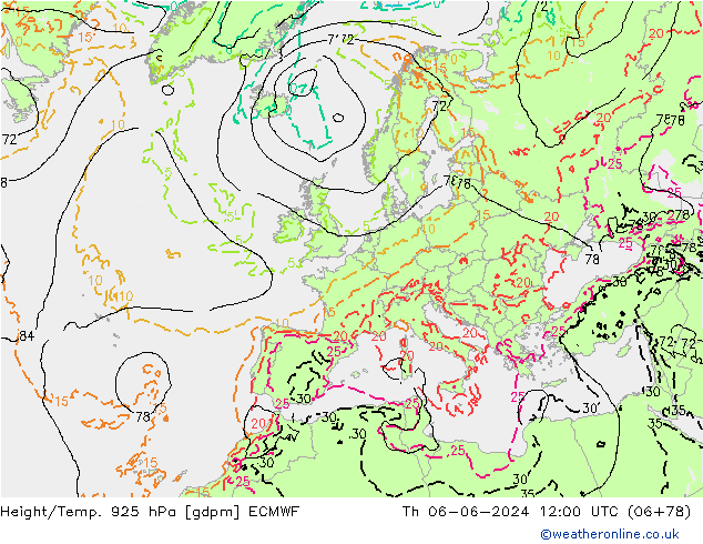 Height/Temp. 925 hPa ECMWF Do 06.06.2024 12 UTC