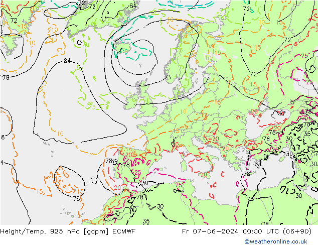 Height/Temp. 925 hPa ECMWF Fr 07.06.2024 00 UTC