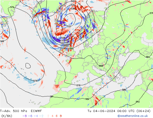 T-Adv. 500 hPa ECMWF di 04.06.2024 06 UTC