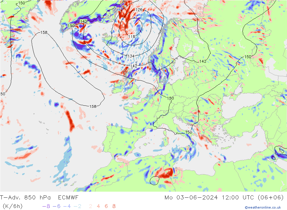 T-Adv. 850 hPa ECMWF Seg 03.06.2024 12 UTC