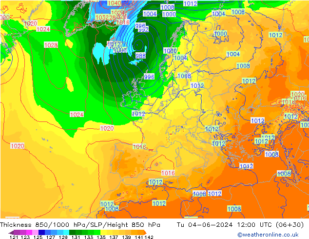 Schichtdicke 850-1000 hPa ECMWF Di 04.06.2024 12 UTC