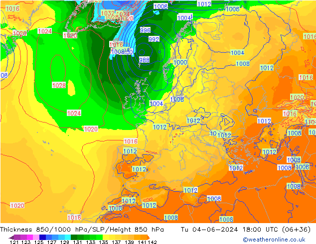 Espesor 850-1000 hPa ECMWF mar 04.06.2024 18 UTC