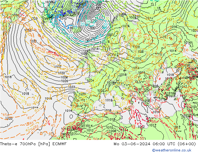 Theta-e 700hPa ECMWF Seg 03.06.2024 06 UTC