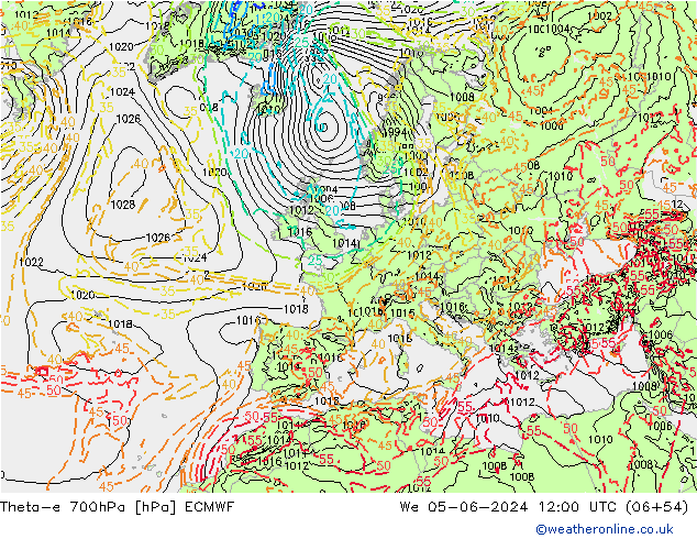 Theta-e 700hPa ECMWF mié 05.06.2024 12 UTC