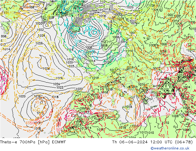 Theta-e 700hPa ECMWF do 06.06.2024 12 UTC