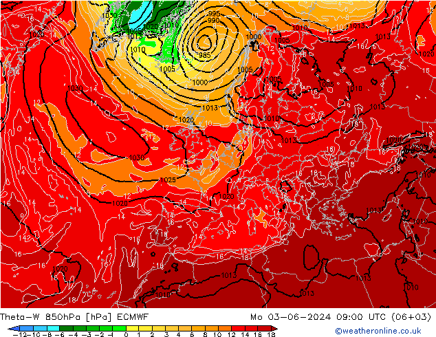 Theta-W 850hPa ECMWF lun 03.06.2024 09 UTC