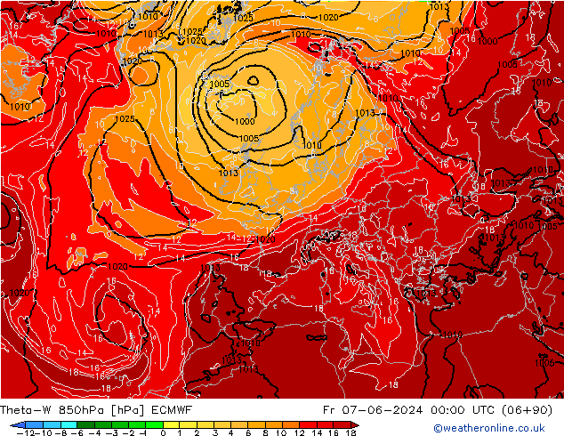 Theta-W 850hPa ECMWF Fr 07.06.2024 00 UTC