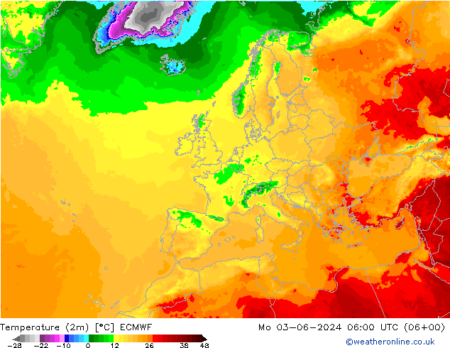 Temperatura (2m) ECMWF lun 03.06.2024 06 UTC