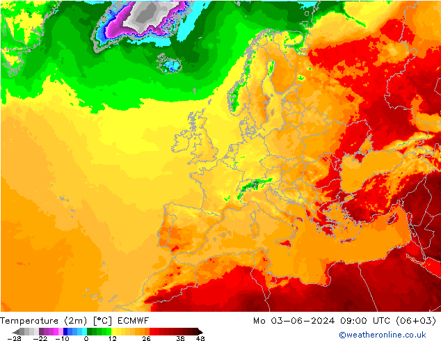 température (2m) ECMWF lun 03.06.2024 09 UTC