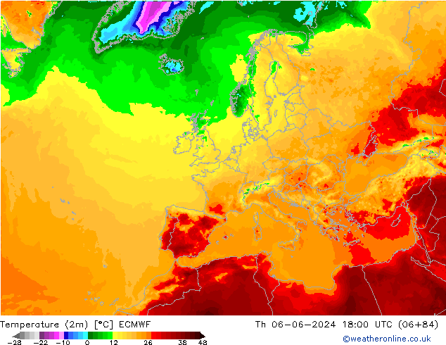 température (2m) ECMWF jeu 06.06.2024 18 UTC