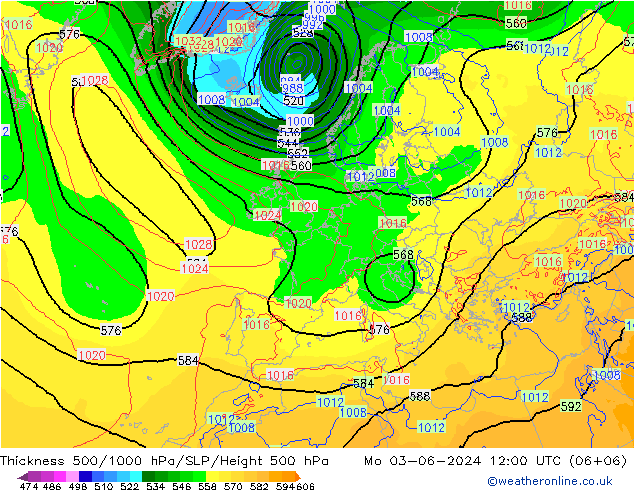 Dikte 500-1000hPa ECMWF ma 03.06.2024 12 UTC