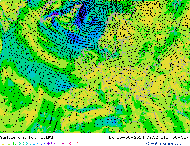 风 10 米 ECMWF 星期一 03.06.2024 09 UTC