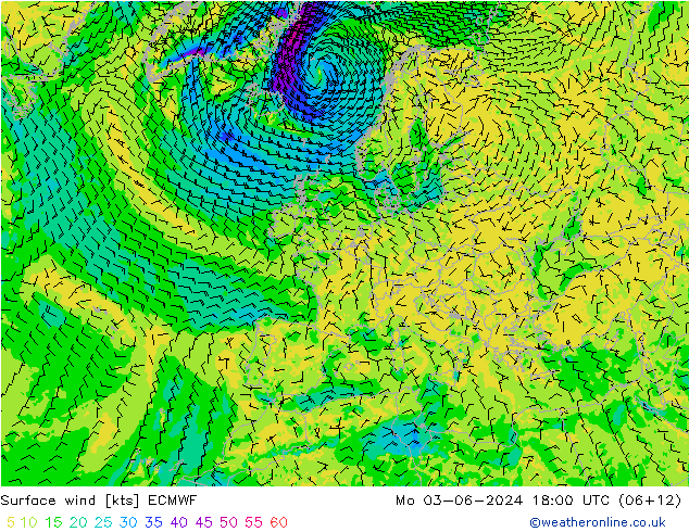 Bodenwind ECMWF Mo 03.06.2024 18 UTC