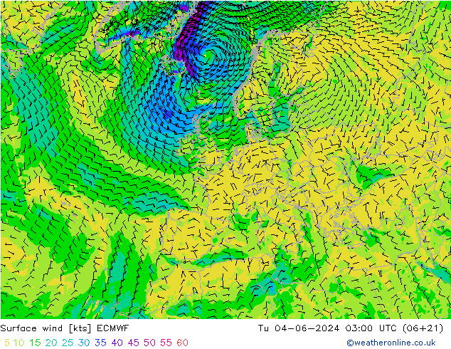 Surface wind ECMWF Tu 04.06.2024 03 UTC