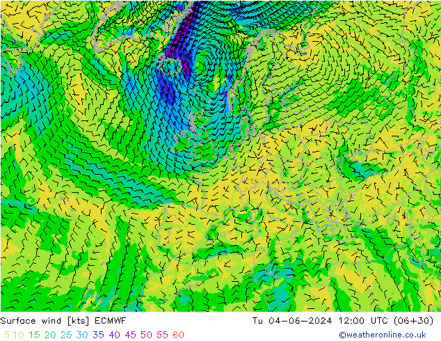 ветер 10 m ECMWF вт 04.06.2024 12 UTC