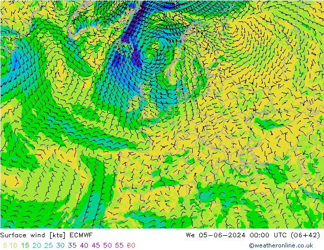 Vento 10 m ECMWF mer 05.06.2024 00 UTC