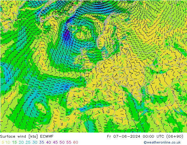 Surface wind ECMWF Fr 07.06.2024 00 UTC