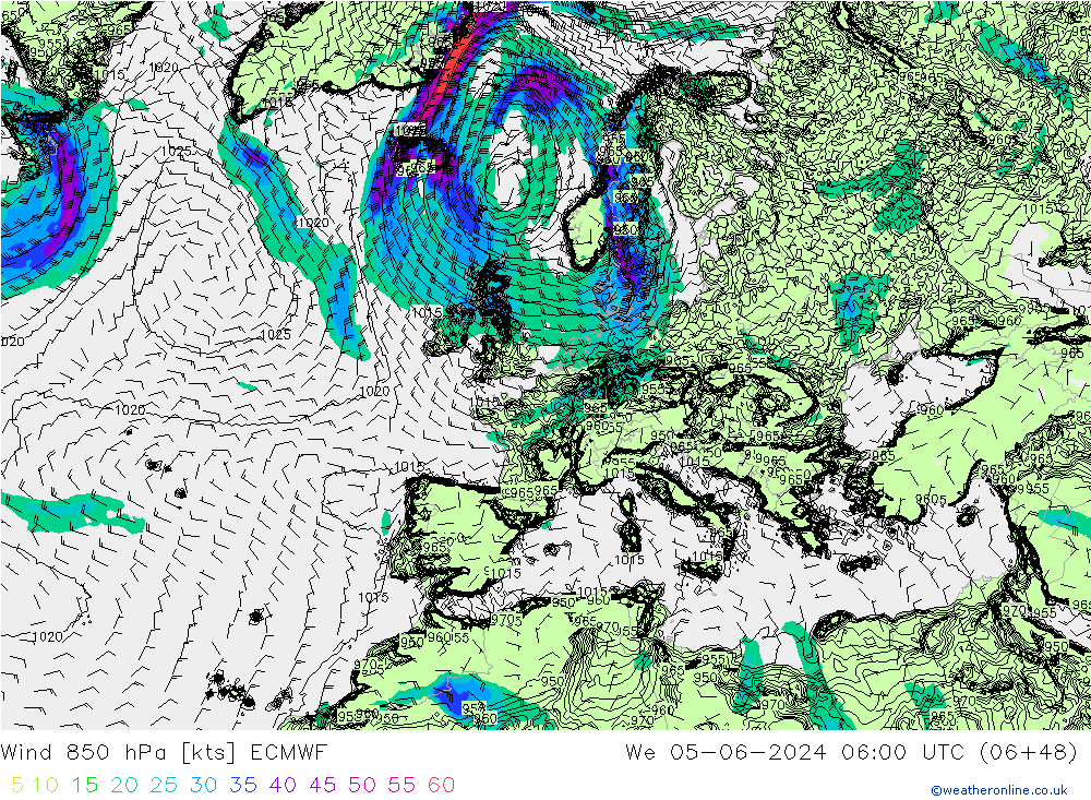 Wind 850 hPa ECMWF St 05.06.2024 06 UTC