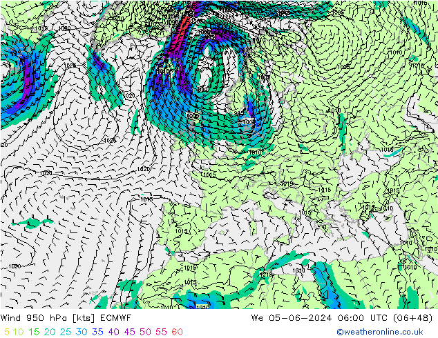 ветер 950 гПа ECMWF ср 05.06.2024 06 UTC