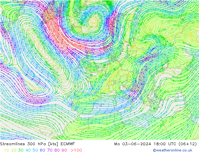 Stromlinien 300 hPa ECMWF Mo 03.06.2024 18 UTC