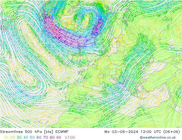 Rüzgar 500 hPa ECMWF Pzt 03.06.2024 12 UTC