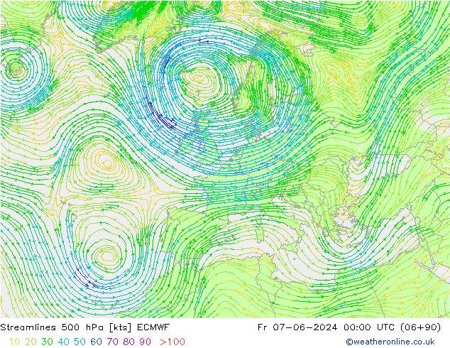 Linea di flusso 500 hPa ECMWF ven 07.06.2024 00 UTC