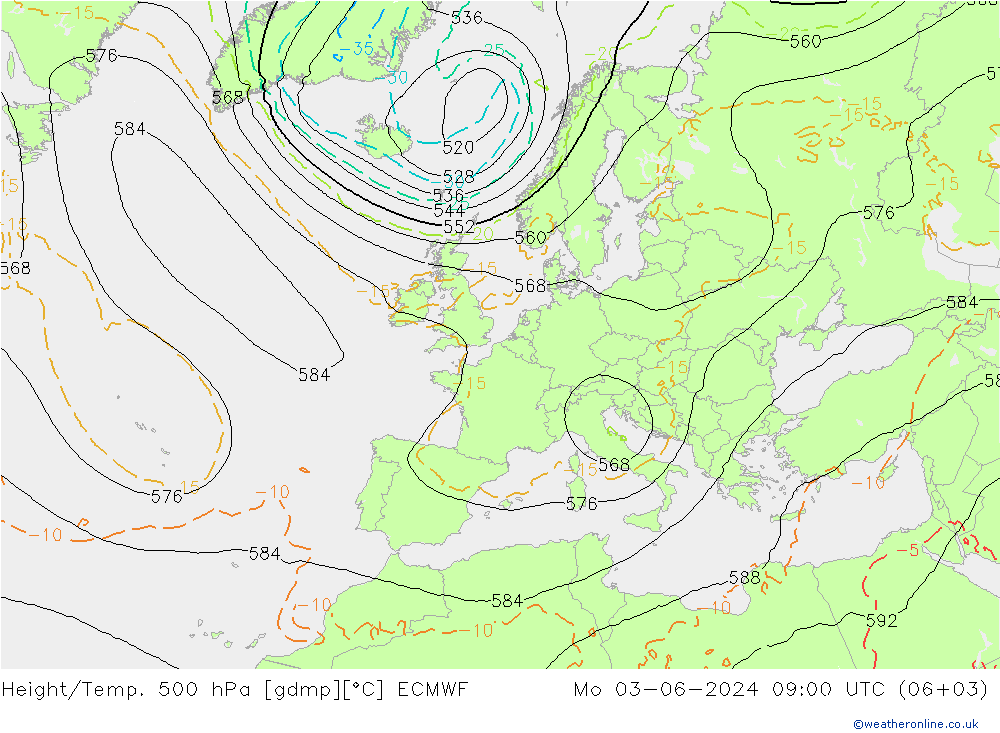 Height/Temp. 500 hPa ECMWF Seg 03.06.2024 09 UTC