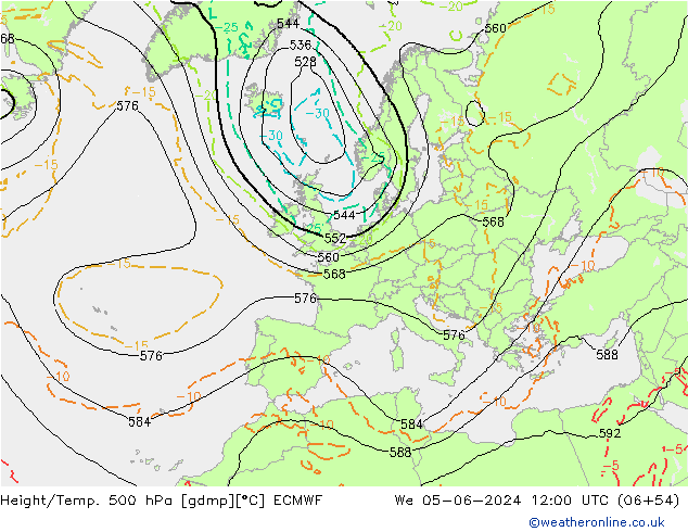 Height/Temp. 500 hPa ECMWF We 05.06.2024 12 UTC