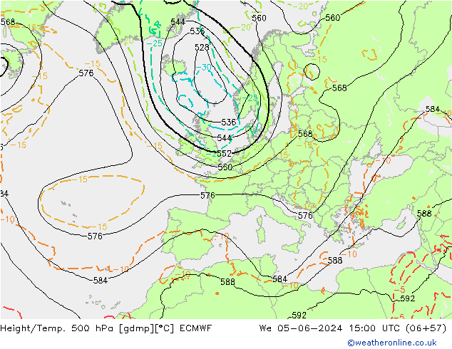 Height/Temp. 500 hPa ECMWF śro. 05.06.2024 15 UTC