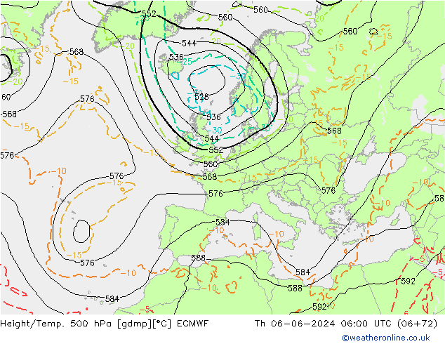 Z500/Rain (+SLP)/Z850 ECMWF Th 06.06.2024 06 UTC