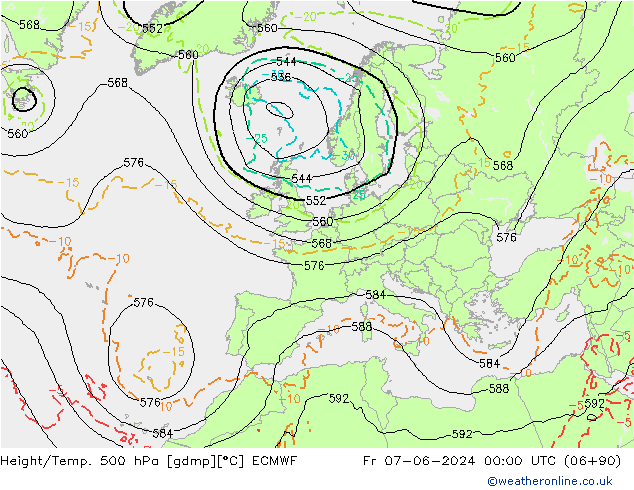 Hoogte/Temp. 500 hPa ECMWF vr 07.06.2024 00 UTC