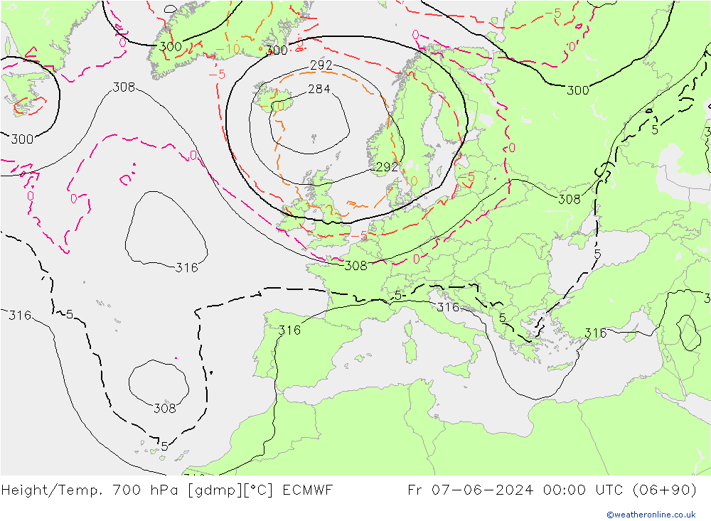 Height/Temp. 700 hPa ECMWF ven 07.06.2024 00 UTC