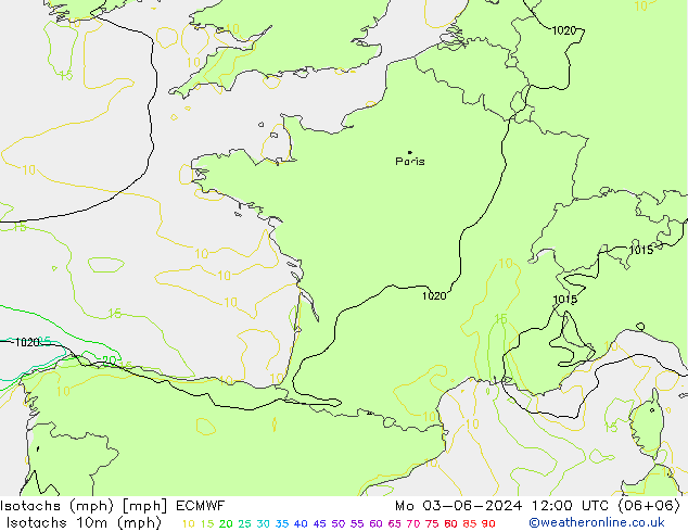 Isotachs (mph) ECMWF Seg 03.06.2024 12 UTC