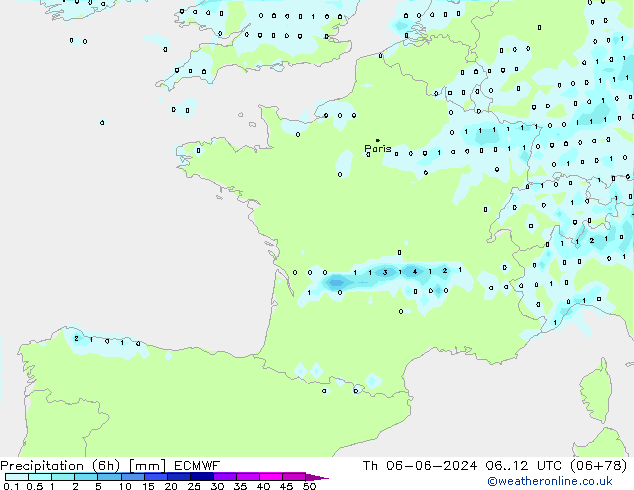 Z500/Rain (+SLP)/Z850 ECMWF Th 06.06.2024 12 UTC