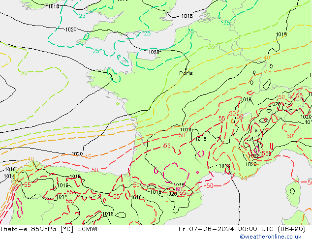 Theta-e 850hPa ECMWF vr 07.06.2024 00 UTC