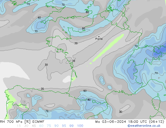 RH 700 hPa ECMWF Mo 03.06.2024 18 UTC