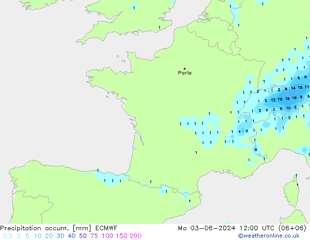 Nied. akkumuliert ECMWF Mo 03.06.2024 12 UTC