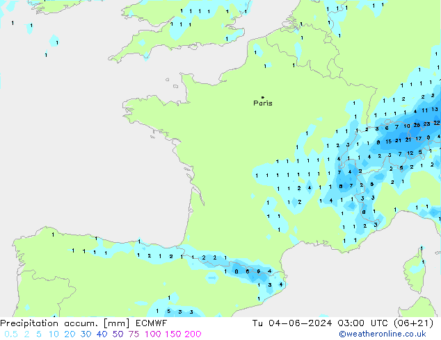 Toplam Yağış ECMWF Sa 04.06.2024 03 UTC