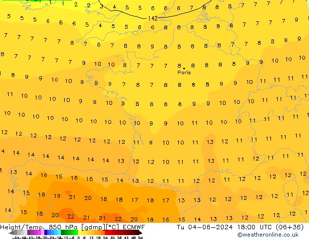 Z500/Rain (+SLP)/Z850 ECMWF Út 04.06.2024 18 UTC