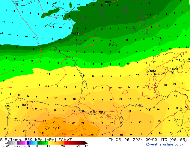 SLP/Temp. 850 hPa ECMWF gio 06.06.2024 00 UTC