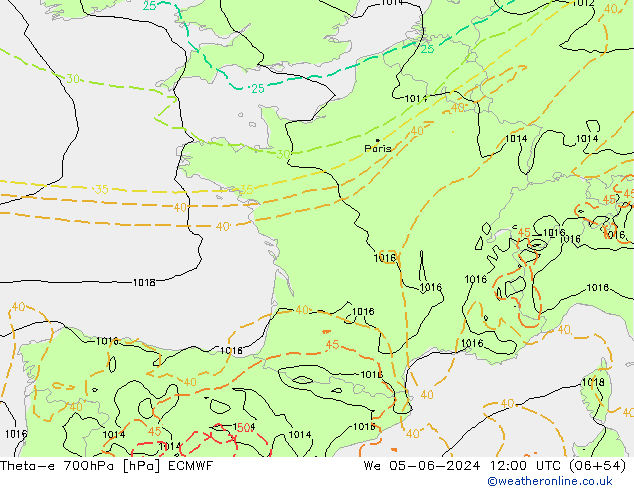 Theta-e 700hPa ECMWF śro. 05.06.2024 12 UTC