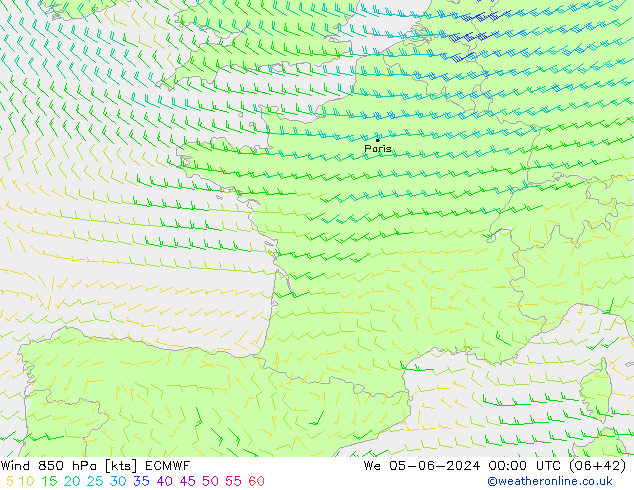 Wind 850 hPa ECMWF We 05.06.2024 00 UTC