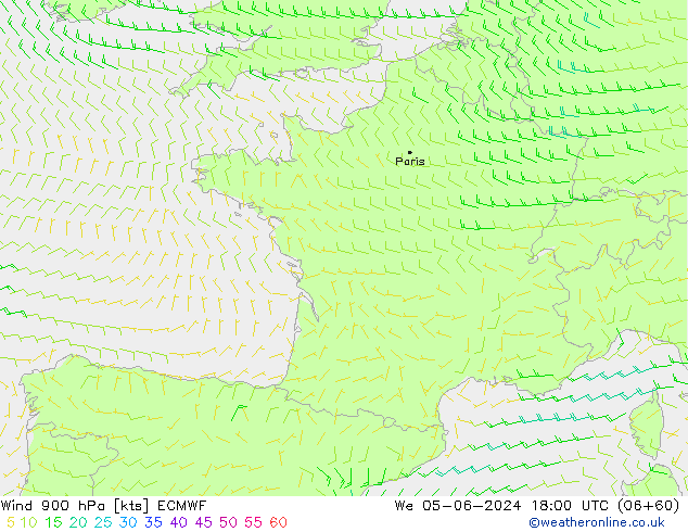 Wind 900 hPa ECMWF We 05.06.2024 18 UTC