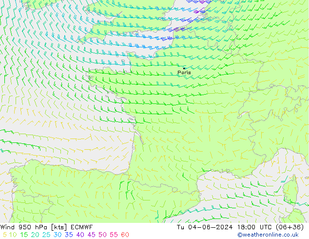 wiatr 950 hPa ECMWF wto. 04.06.2024 18 UTC