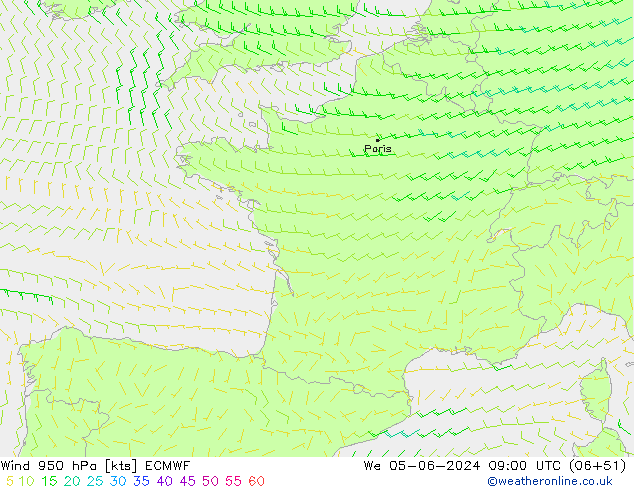 Rüzgar 950 hPa ECMWF Çar 05.06.2024 09 UTC