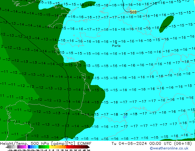 Height/Temp. 500 hPa ECMWF Út 04.06.2024 00 UTC