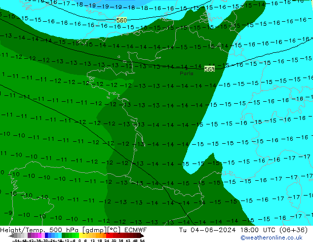 Z500/Rain (+SLP)/Z850 ECMWF Út 04.06.2024 18 UTC