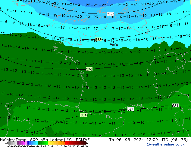 Z500/Rain (+SLP)/Z850 ECMWF Th 06.06.2024 12 UTC