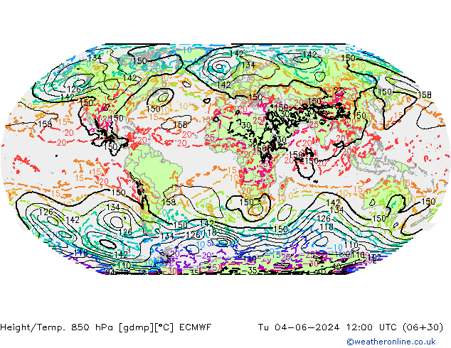 Z500/Rain (+SLP)/Z850 ECMWF Út 04.06.2024 12 UTC