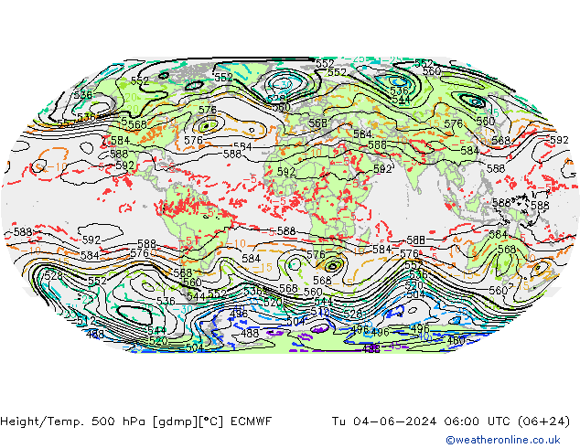 Z500/Rain (+SLP)/Z850 ECMWF wto. 04.06.2024 06 UTC